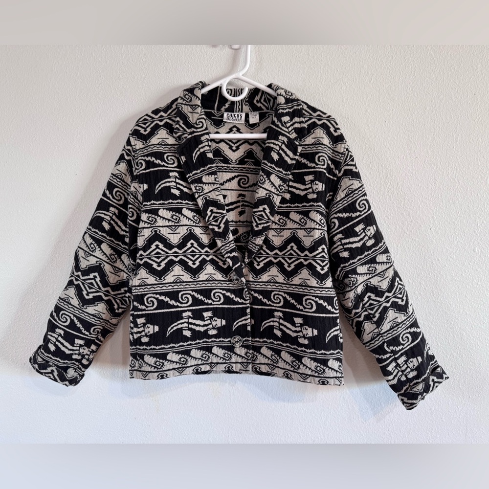 Chicos Black and Grey Tribal Patterned Blazer